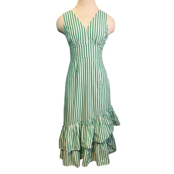 Anthropologie x Tracy Reese Assateague Striped Dress Size 0 Green Preppy Coastal - Picture 1 of 14